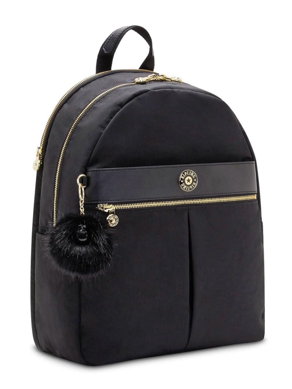 Kipling Black Nylon Backpack with Pom Pom Charm